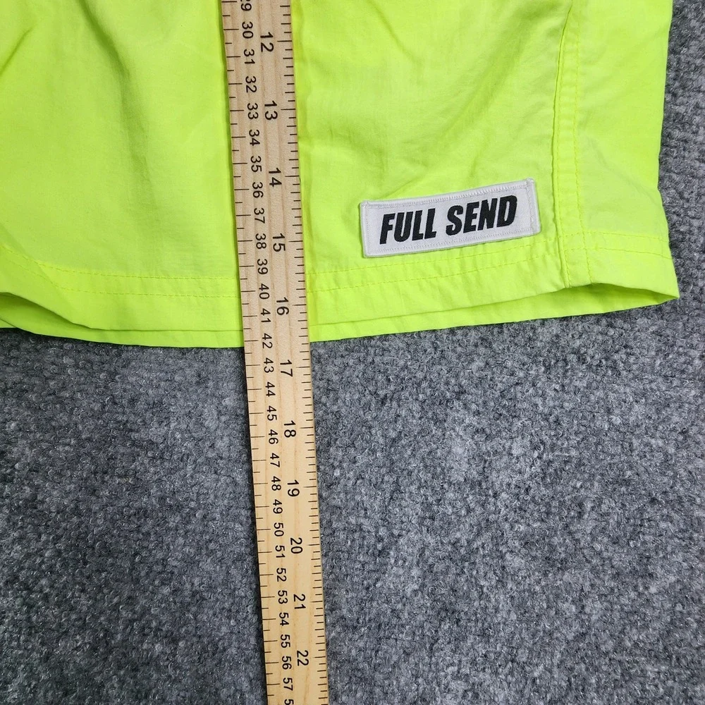 Full Send Mens Neon Yellow Swim Trunks Shorts Size Small Drawstring Logo Patch
